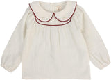Lil Legs Girls Embroidered Shirt - Cream/Deep Red
