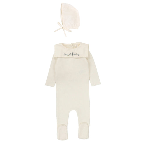 Lilette Knit Collar Footie & Bonnet - Cream (Boys)