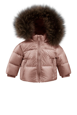 Bomboogie Hooded Baby Down Jacket With Racoon Fur - Pink Quartz
