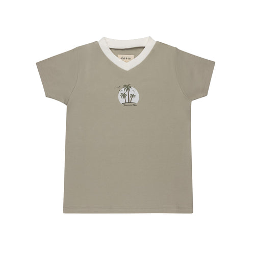 Ely's & Co Ribbed Printed Palm Collection French Terry V-neck Tee - Sage