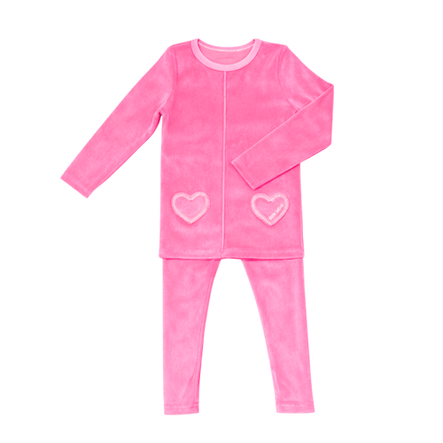 Little Label Hot Pink Velour Heart Pocket Pajamas
