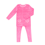 Little Label Hot Pink Velour Heart Pocket Pajamas