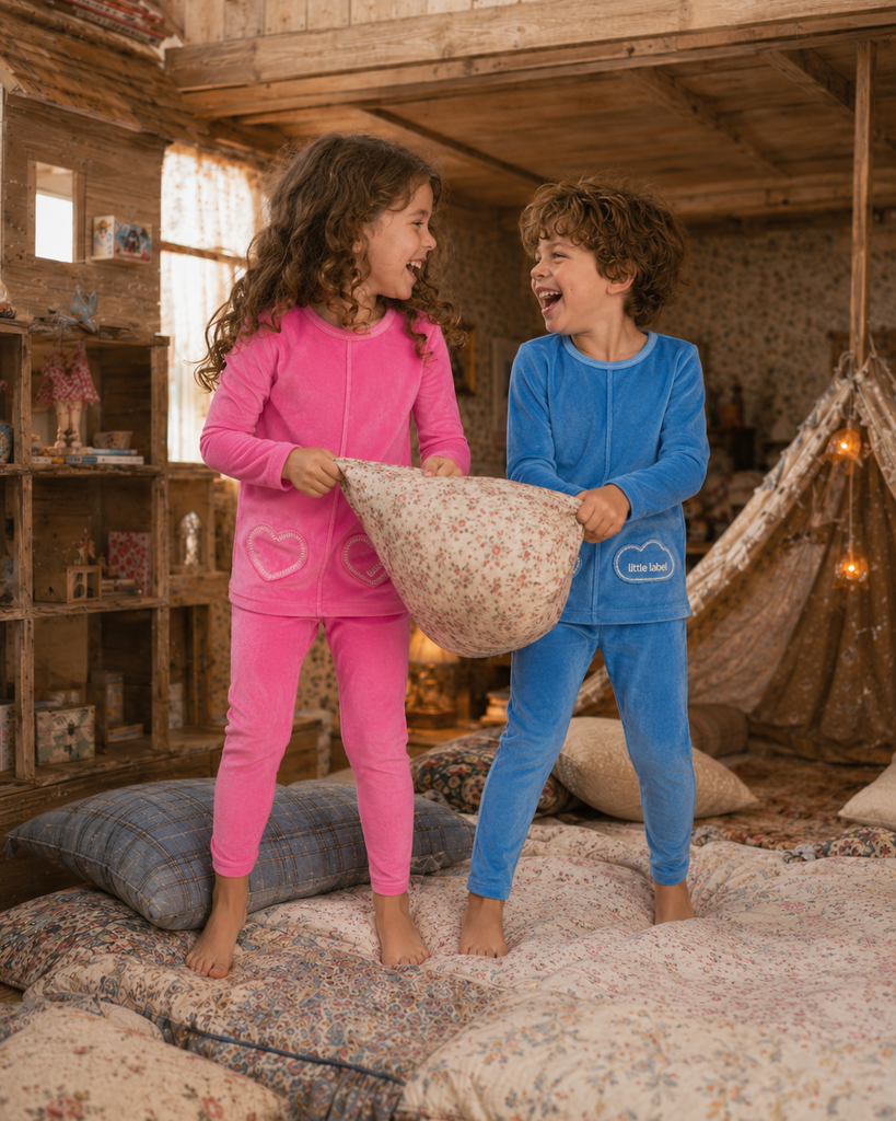 Little Label Blue Velour Cloud Pocket Pajamas