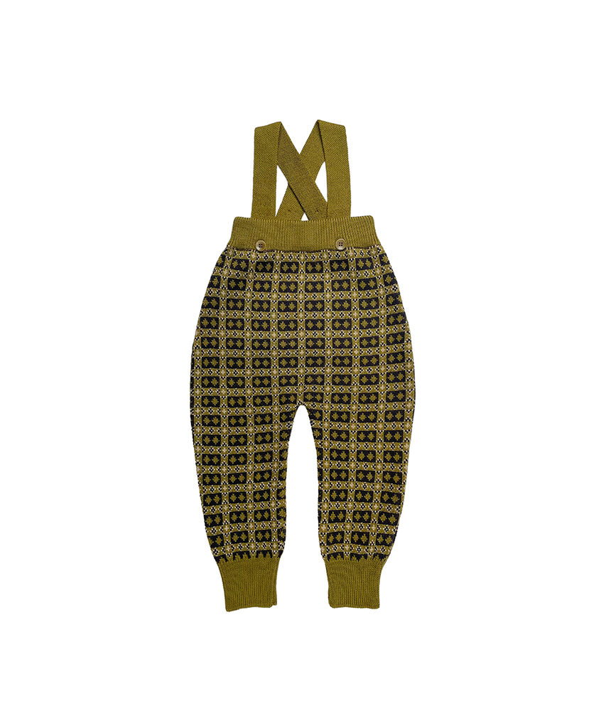 Mabli Brae Wool Knit Suspender Pants - Golden Olive