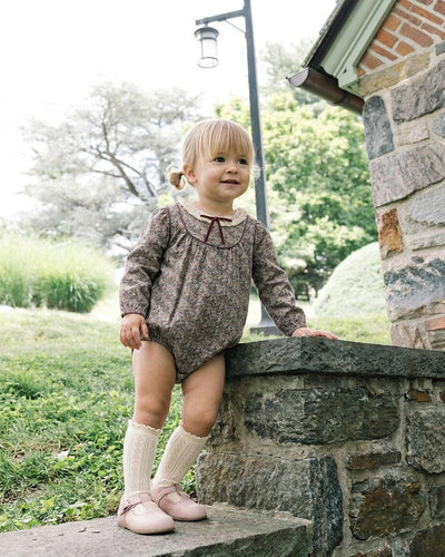Lil Legs Home Garden Girls Romper - Oxford Tan Print