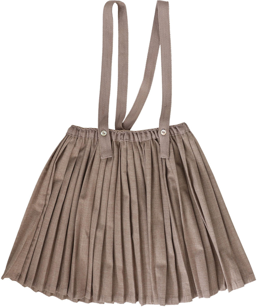 Lil Legs Knife Pleated Suspender Skirt - Misty Oat Heather