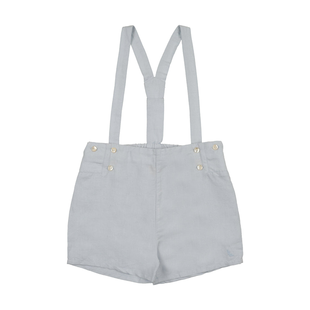 Lil Legs Linen Suspender Shorts - Clear Blue