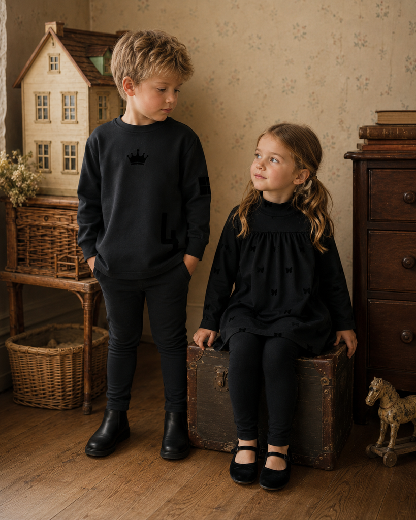Little Label 2Pc All Over Bow Print Robe Set - Black