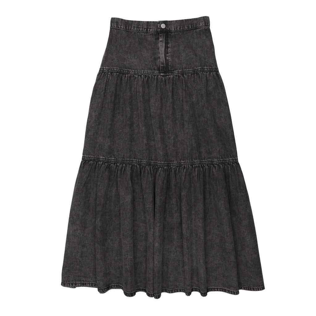 Lil Legs Denim Tiered Maxi Skirt - Black Wash
