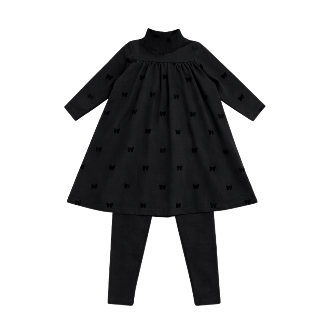 Little Label 2Pc All Over Bow Print Robe Set - Black