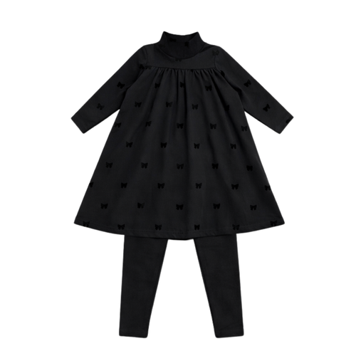 Little Label 2Pc All Over Bow Print Robe Set - Black