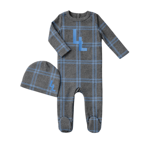 Little Label Blue Plaid Logo Footie And Hat