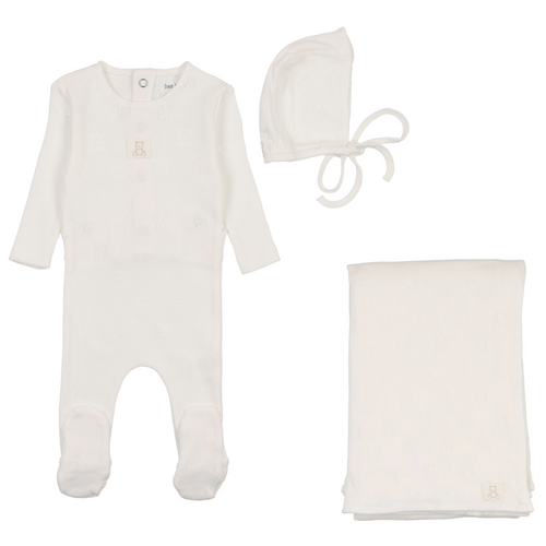 Bee & Dee Petit Ourse Pointelle 3PC Set - Chalk White