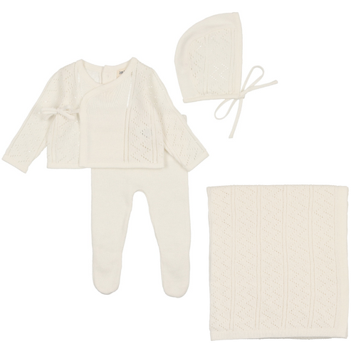 Bee & Dee Pointelle Wrap 3PC Set- Arctic White
