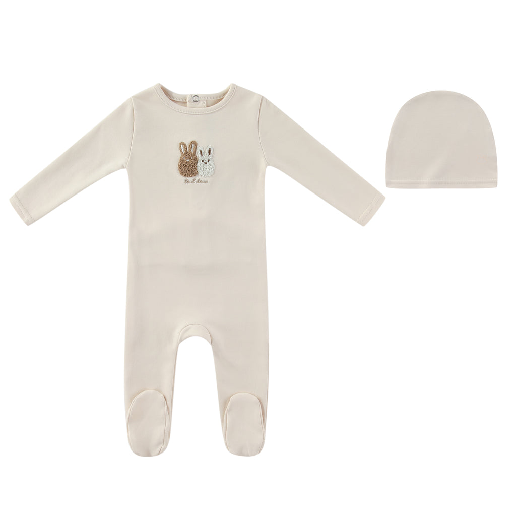Mini Label Taupe Sherpa Bunny Footie And Hat