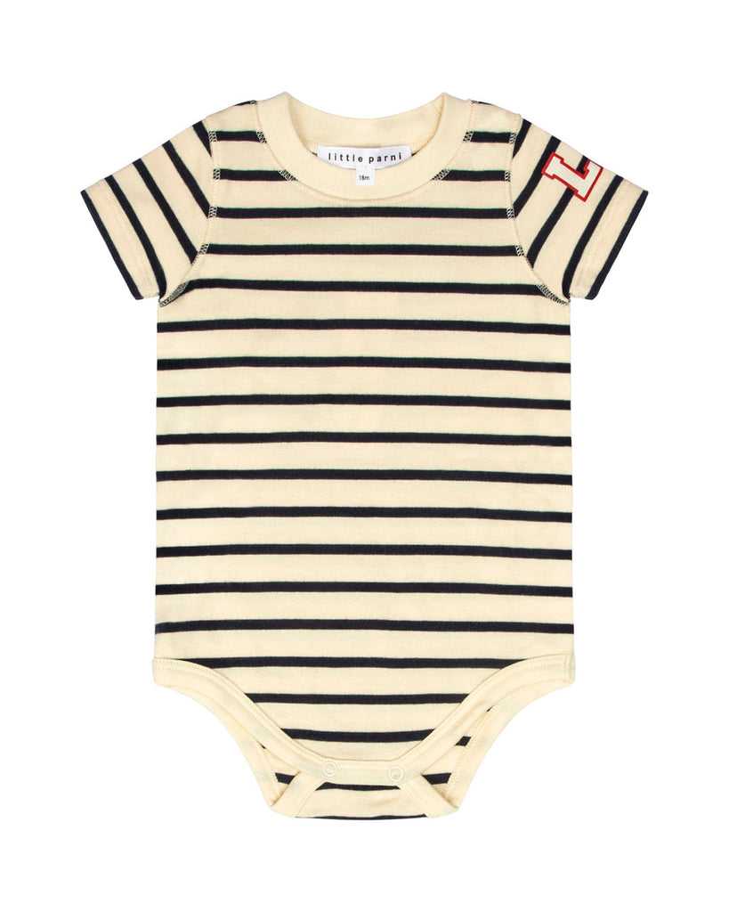 Little Parni Wide Striped Onesie (K617) - Navy/Ivory
