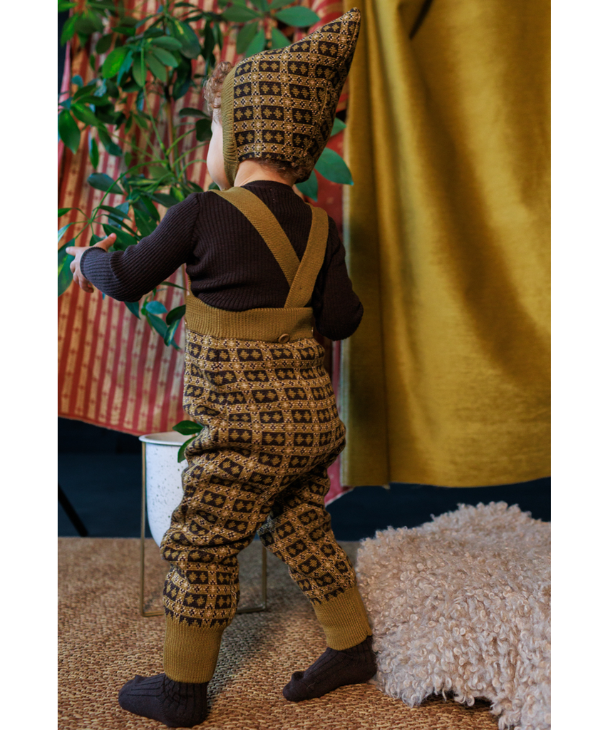 Mabli Brae Wool Knit Suspender Pants - Golden Olive
