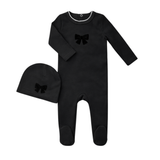 Little Label Black Velvet Bow Robe Footie and Hat