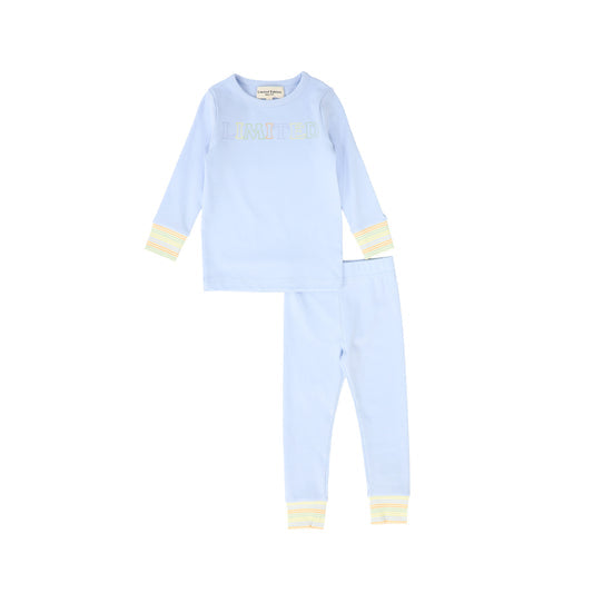 Limited Edition Multi Pastel Striped Cuff Logo Pajamas - Sky