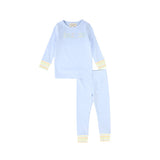 Limited Edition Multi Pastel Striped Cuff Logo Pajamas - Sky