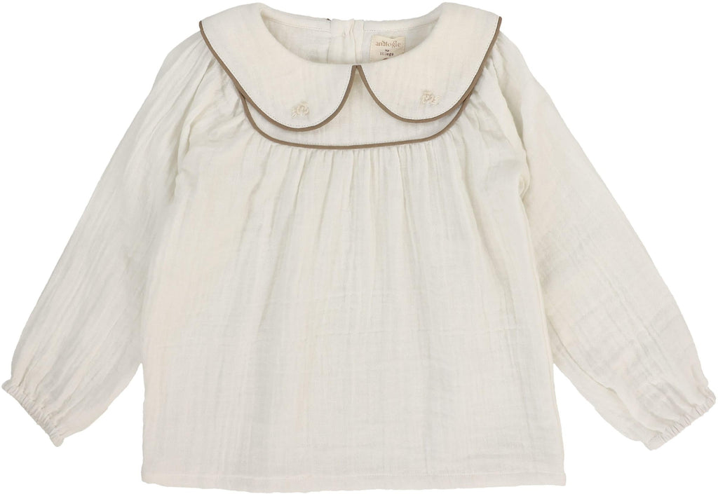 Lil Legs Girls Embroidered Shirt - Cream/Misty Oat