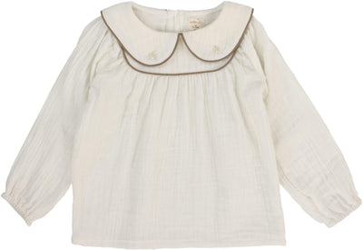 Lil Legs Girls Embroidered Shirt - Cream/Misty Oat