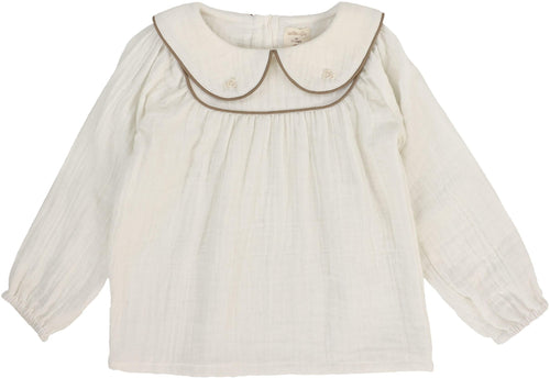 Lil Legs Girls Embroidered Shirt - Cream/Misty Oat