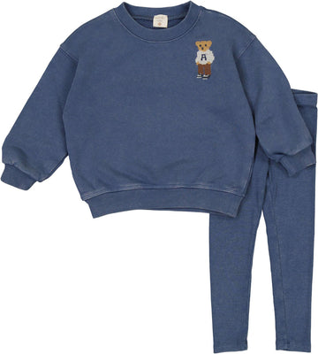 Lil Legs Boys Embroidered Bear Sweatshirt Set - Vintage Indigo