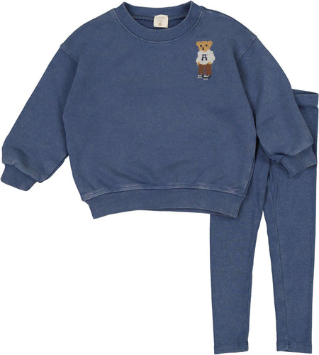 Lil Legs Boys Embroidered Bear Sweatshirt Set - Vintage Indigo