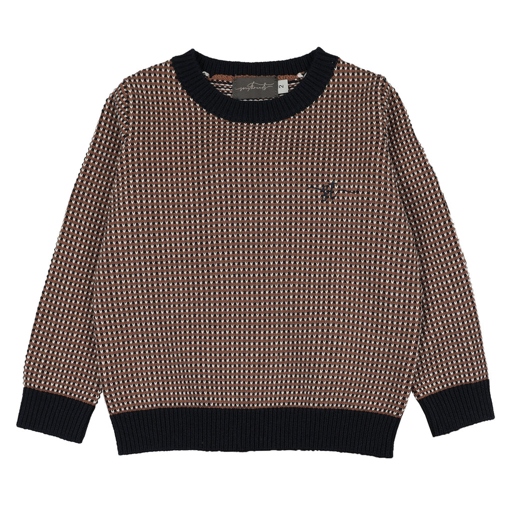 Sweet Threads Amber Crew Sweater - Brown/Navy Patterned