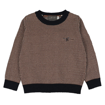 Sweet Threads Amber Crew Sweater - Brown/Navy Patterned