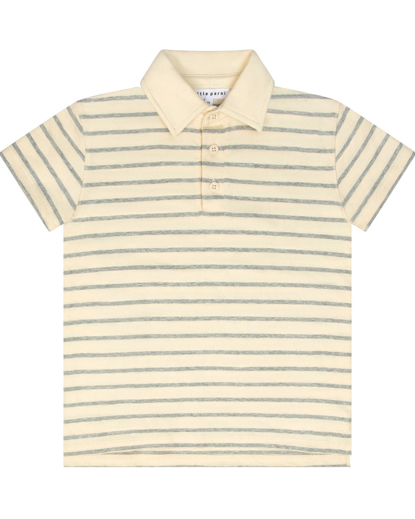 Little Parni Wide Striped Boys Polo (K615) - Grey/Ivory