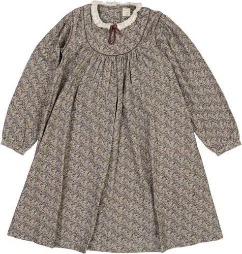 Lil Legs Home Garden Laced Trimmed Dress - Oxford Tan Print
