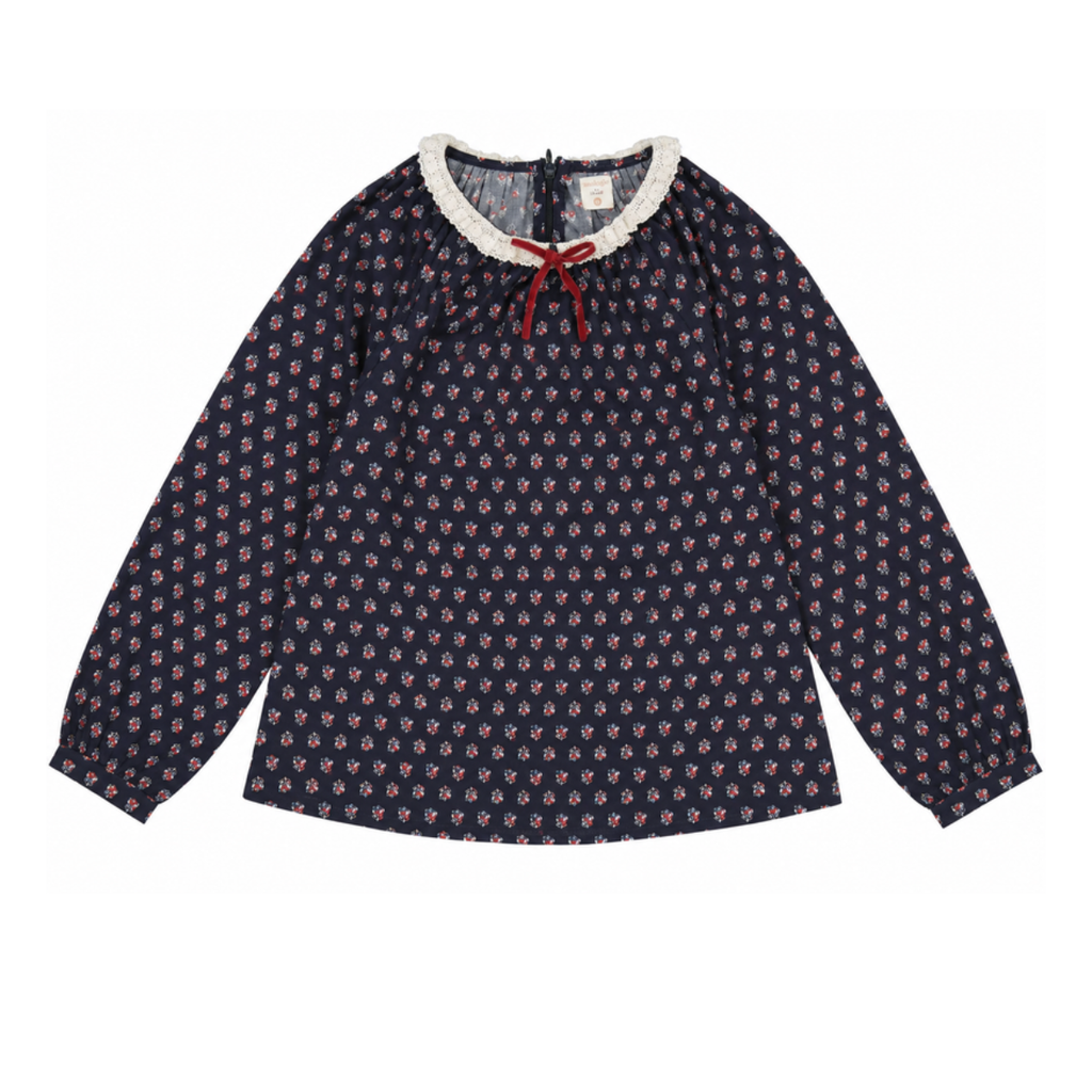 Lil Legs Home Garden Lace Trim Collared Blouse - Navy Print