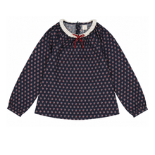 Load image into Gallery viewer, Lil Legs Home Garden Lace Trim Collared Blouse - Navy Print