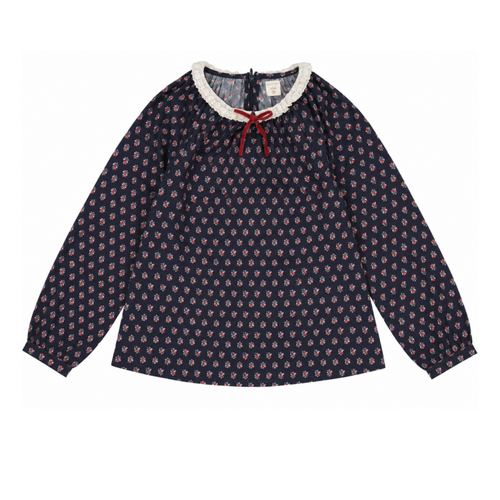 Lil Legs Home Garden Lace Trim Collared Blouse - Navy Print