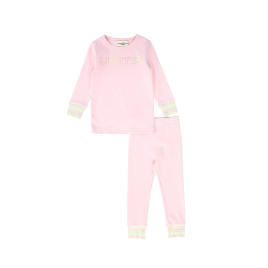 Limited Edition Multi Pastel Striped Cuff Logo Pajamas - Pink