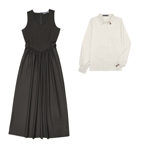 Urban Edge Bow Dress With White Diamond Shirt - Black/White