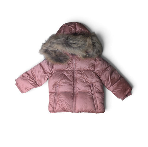 Bomboogie Hooded Baby Down Jacket With Racoon Fur - Petal Rose