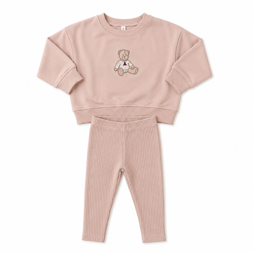Lilette Sweet Bear Toddler Set - Dusty Pink