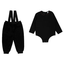 Load image into Gallery viewer, Mini Nod Velour Baby Overall With Model Collared Top - Black/White/Red