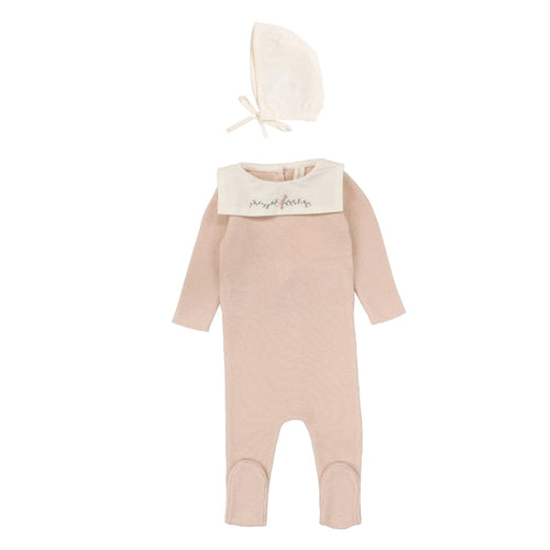 Lilette Knit Collar Footie & Bonnet - Soft Pink
