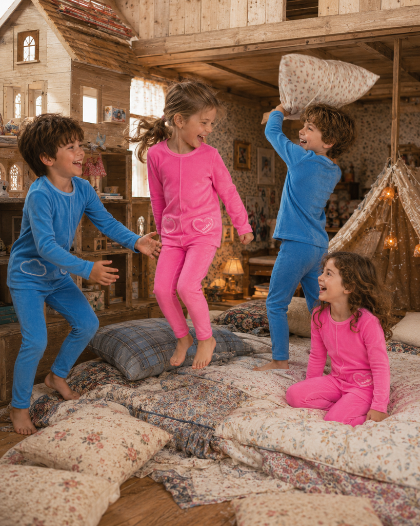 Little Label Blue Velour Cloud Pocket Pajamas