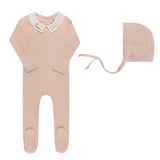 Ely's & Co Floral Star Embroidered Collar Collection Footie And Bonnet - Pink