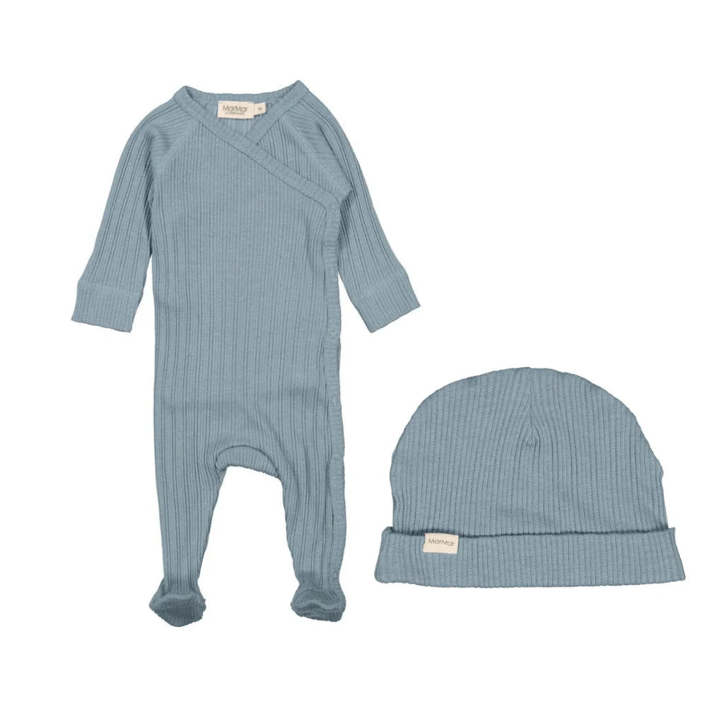 Marmar Modal Pointelle Footies & Hat - Blue Dove