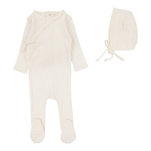 Lilette Fine Pointelle Footie & Bonnet - Cream