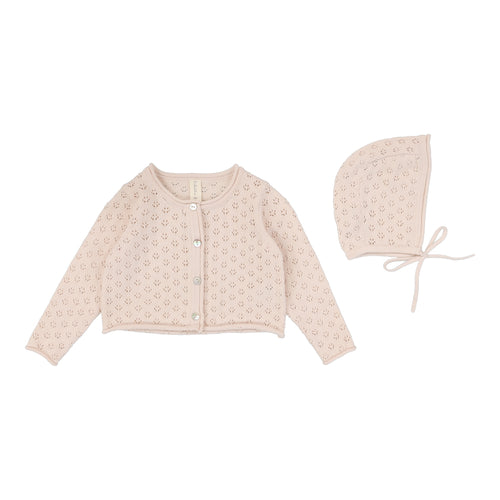 Lilette Knit Pointelle Cardigan & Bonnet - Petal