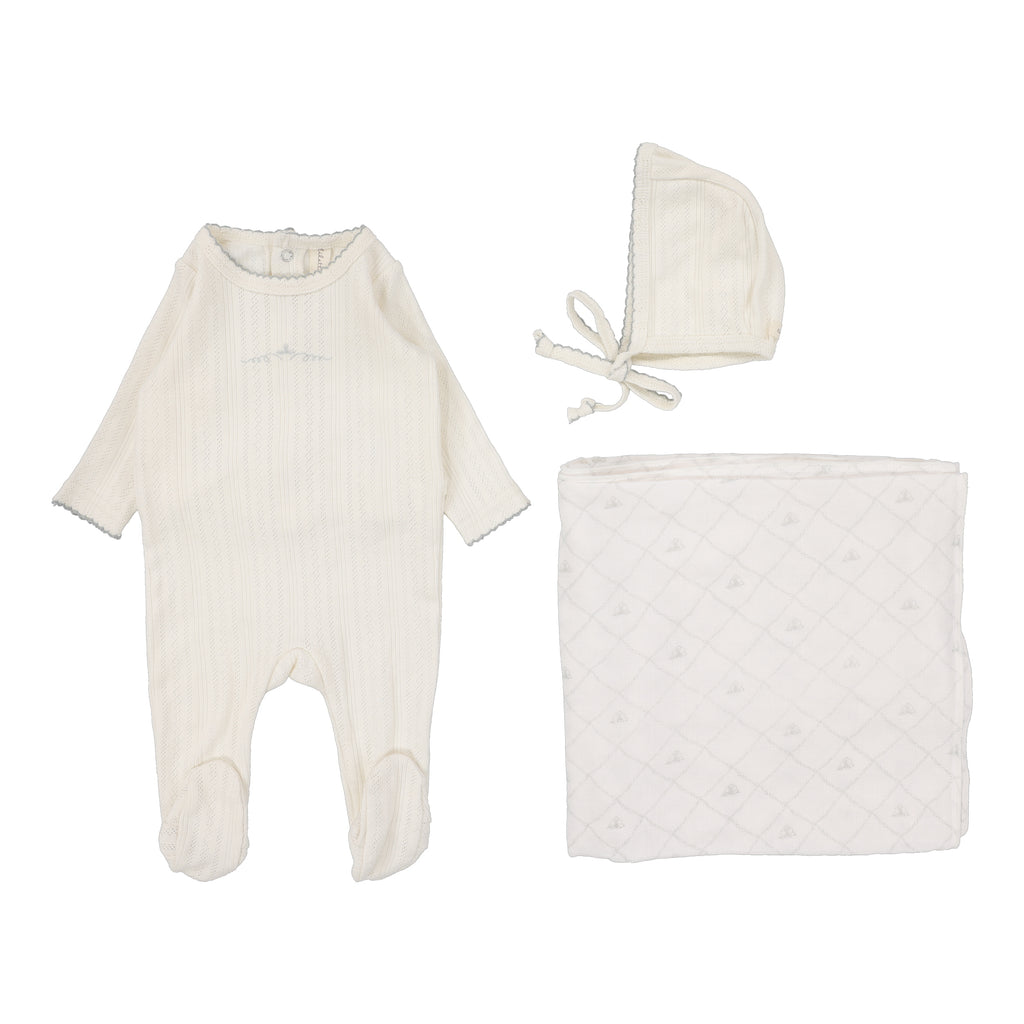 Lilette Pointelle Graphic Layette Set - Cream/Blue Crown