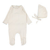 Lilette Pointelle Graphic Footie And Hat - Cream/Blue Crown