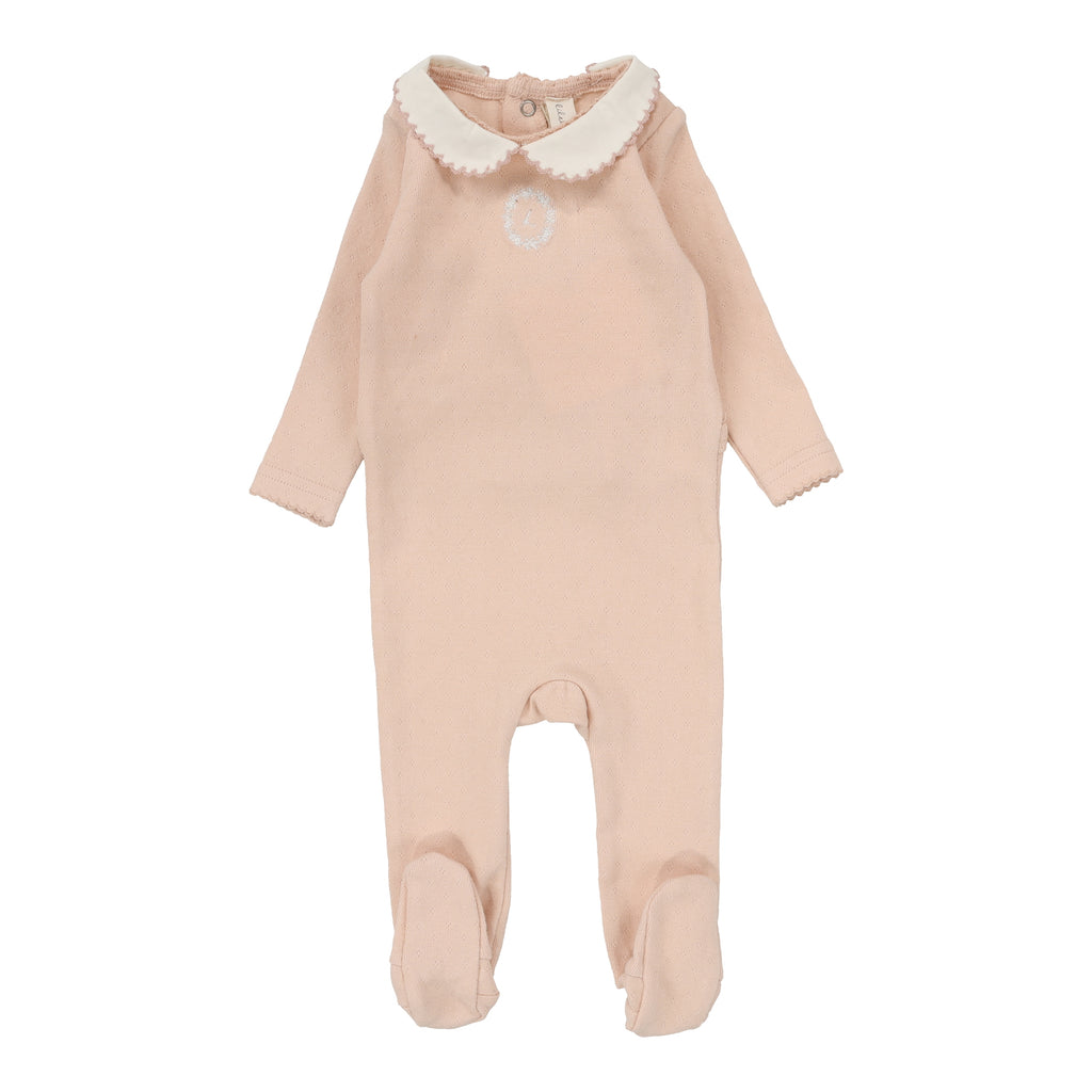 Lilette Emblem Embroidered Footie - Dusty Pink